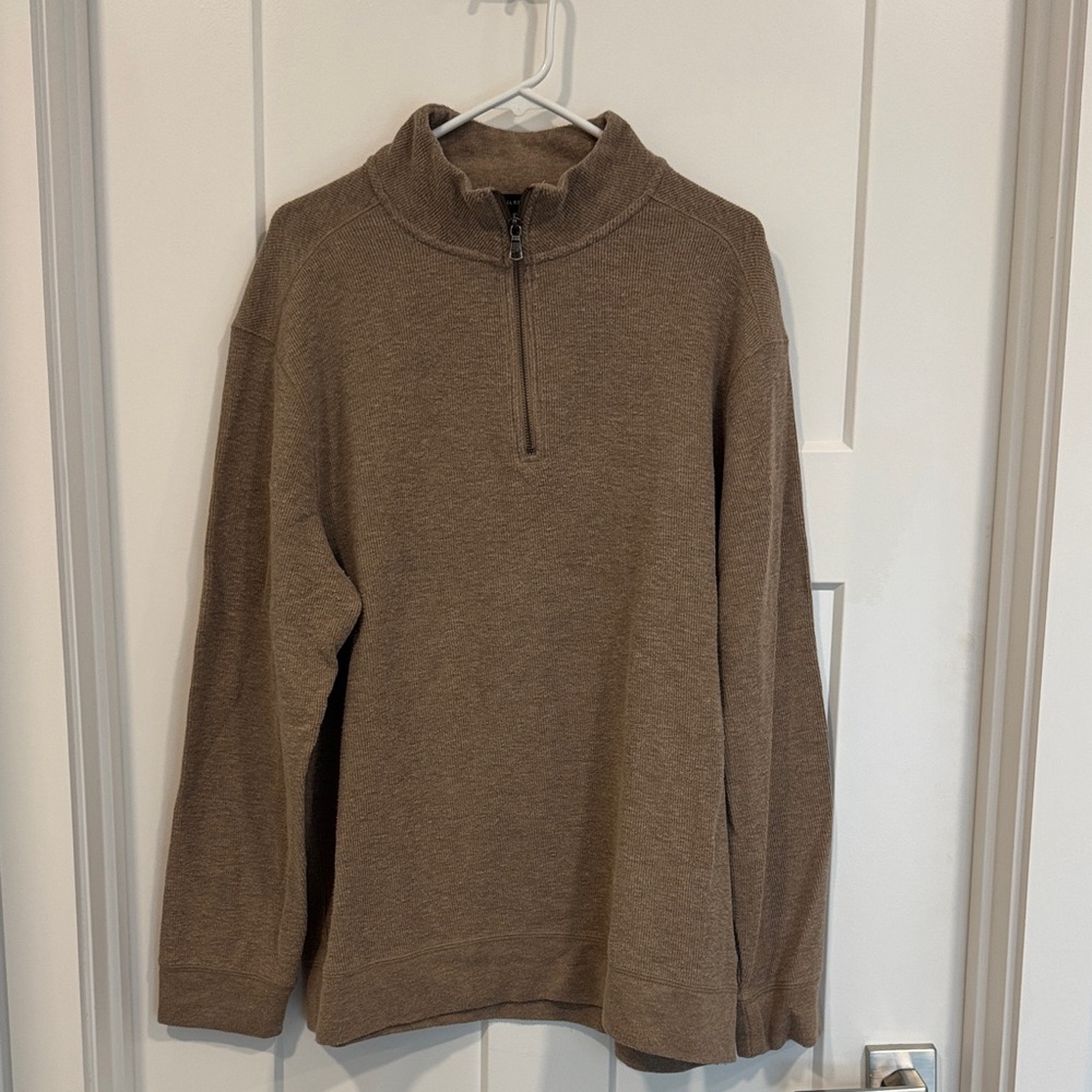 Banana Republic Men's Light Brown Quarter-Zip Thermal Sweater, Cotton-poly blend